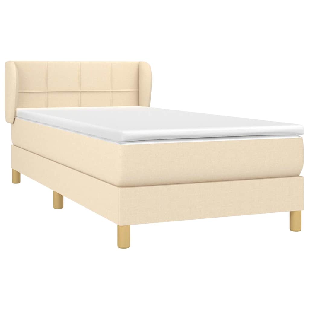 Krevet s oprugama i madracem krem 90 x 200 cm od tkanine