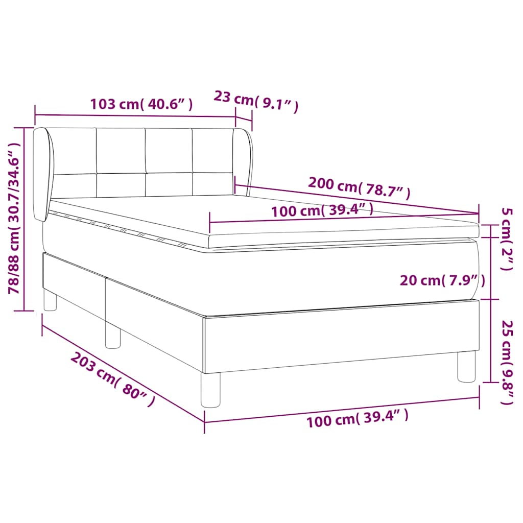 Krevet s oprugama i madracem plavi 100 x 200 cm od tkanine