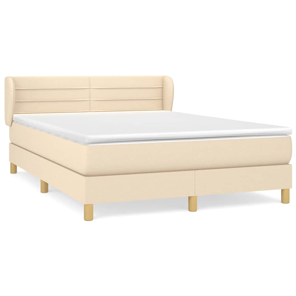 Krevet s oprugama i madracem krem 140 x 190 cm od tkanine