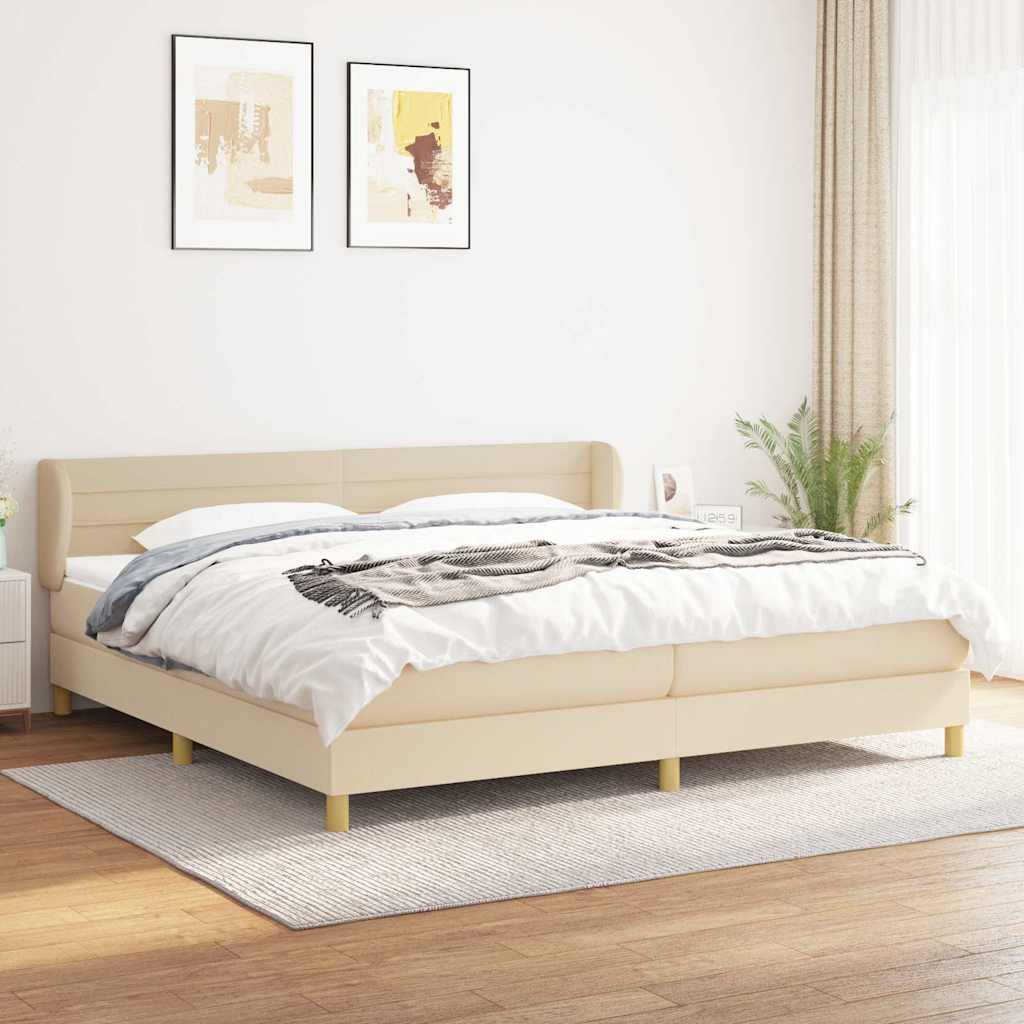 Krevet s oprugama i madracem krem 200 x 200 cm od tkanine