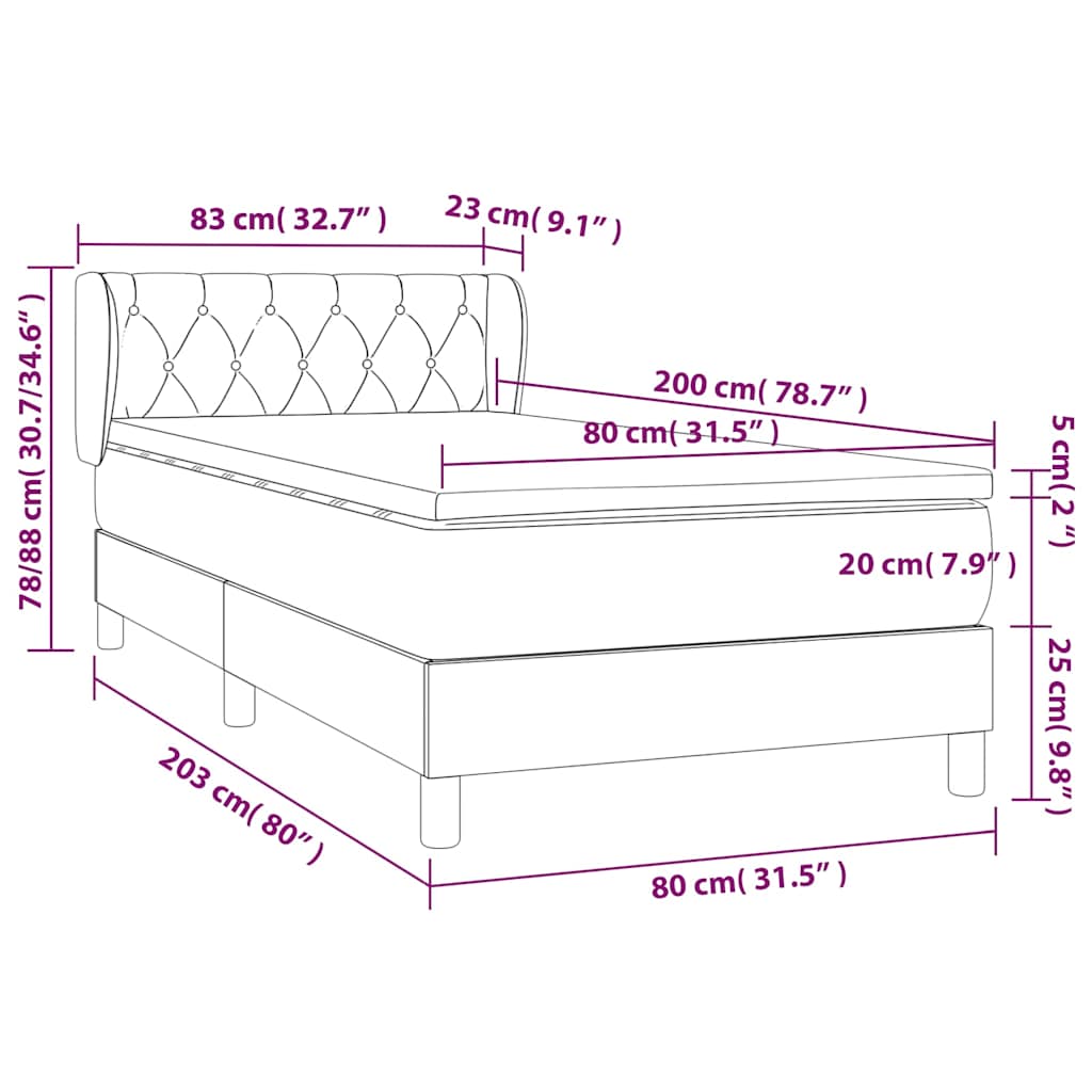 Box spring krevet s madracem crni 80 x 200 cm od tkanine