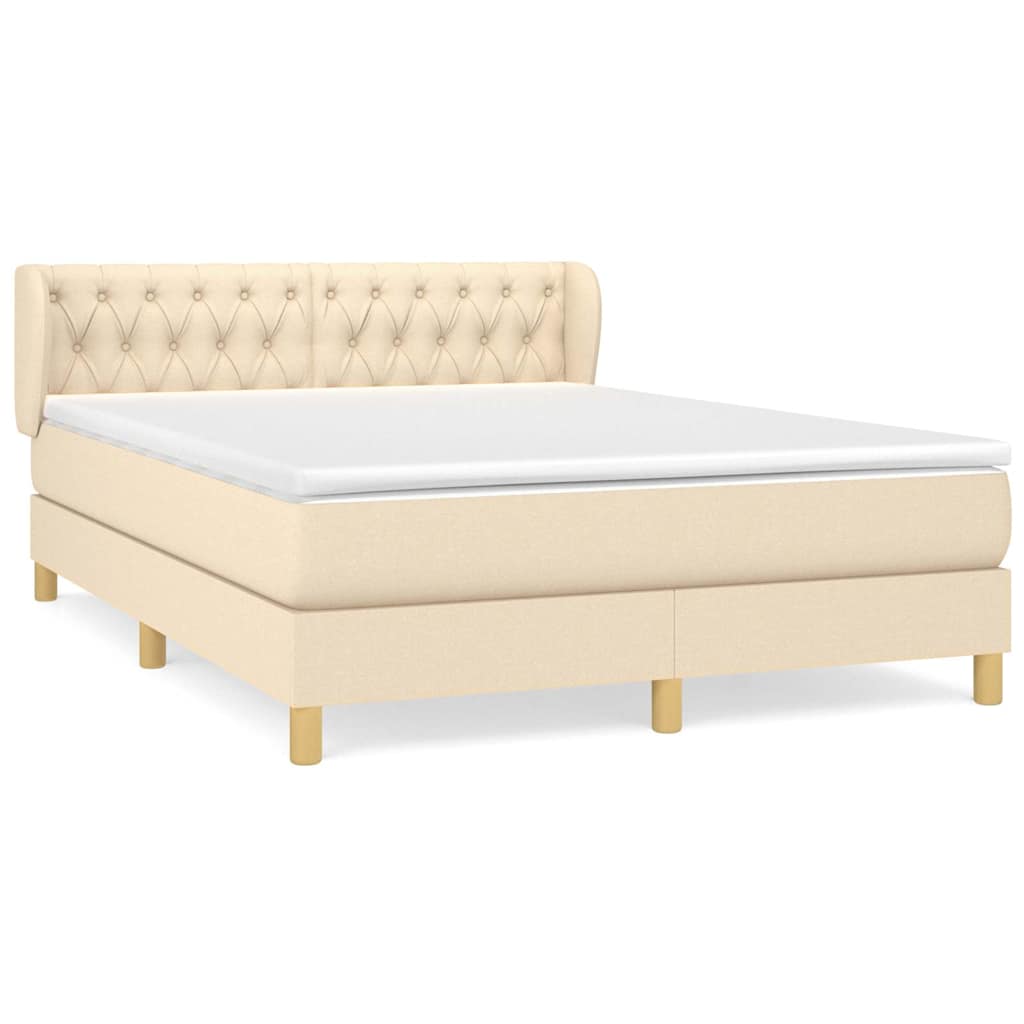 Krevet s oprugama i madracem krem 140 x 190 cm od tkanine