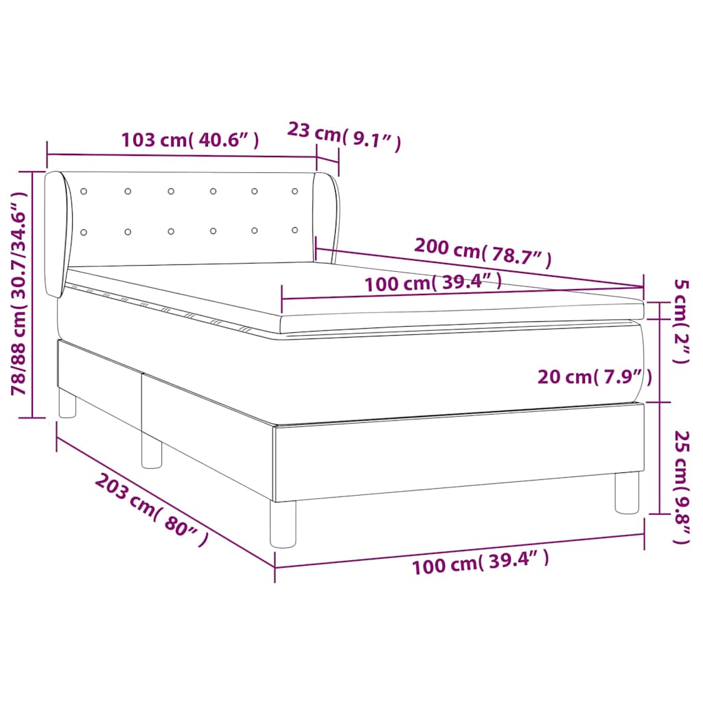 Krevet s oprugama i madracem krem 100 x 200 cm od tkanine
