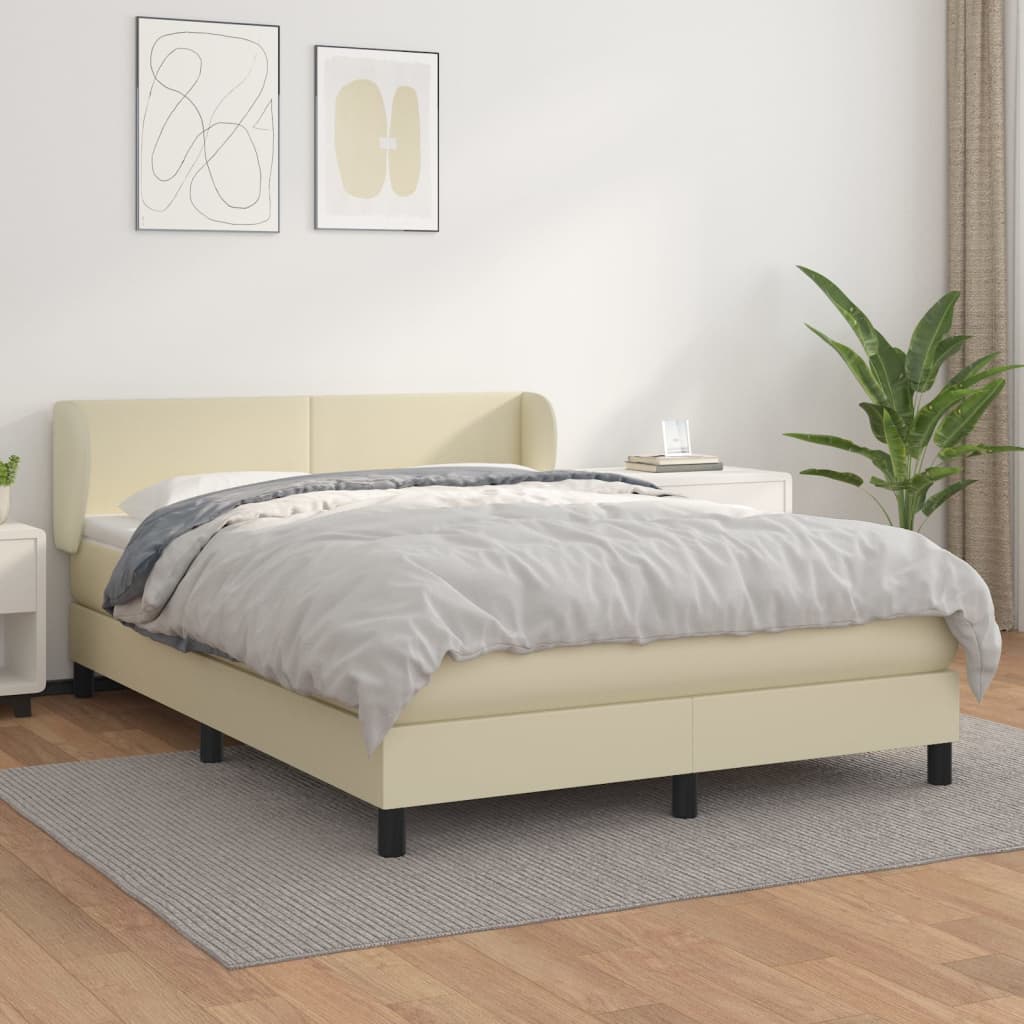 Krevet s oprugama i madracem krem 140 x 190 cm od umjetne kože