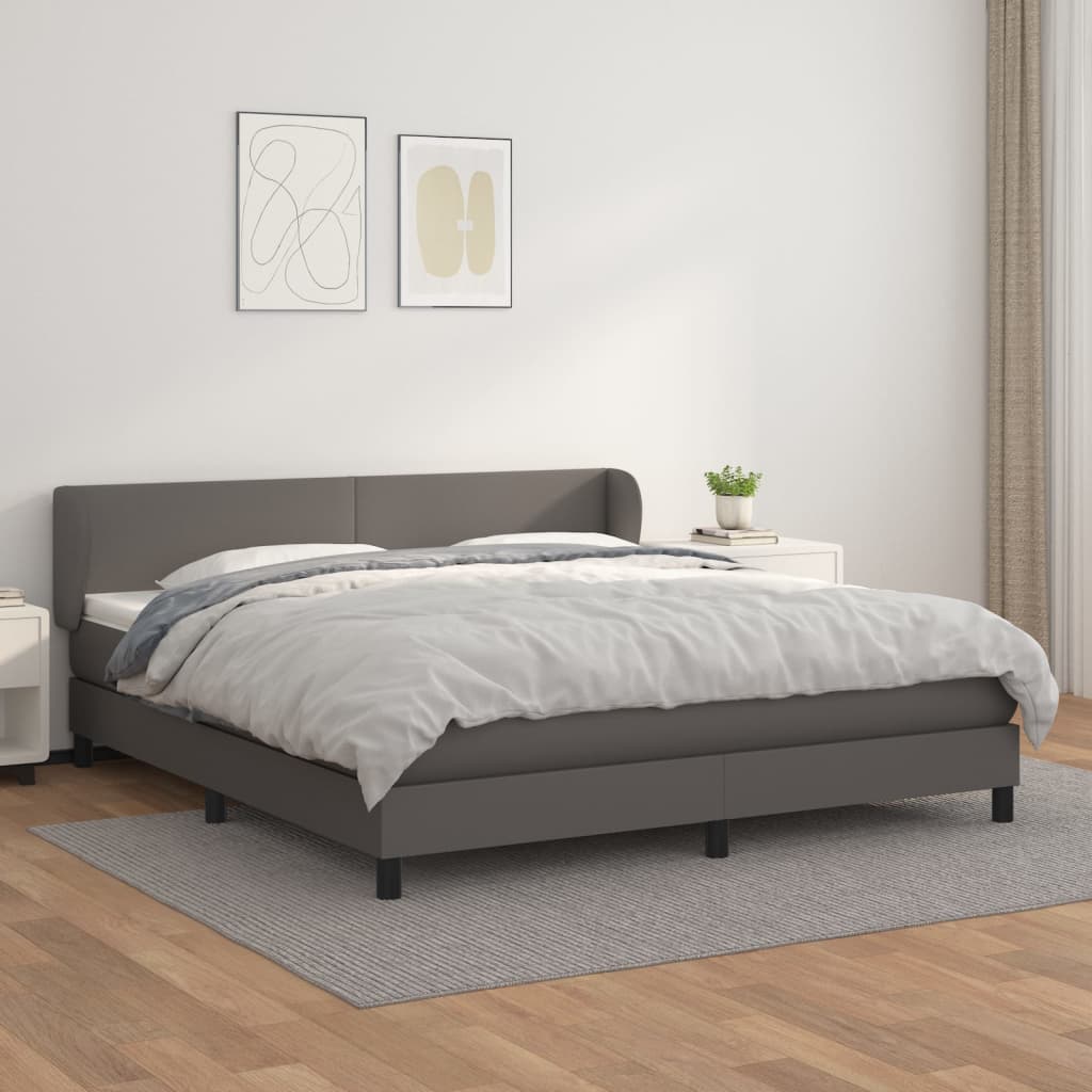 Krevet s oprugama i madracem sivi 180 x 200 cm od umjetne kože