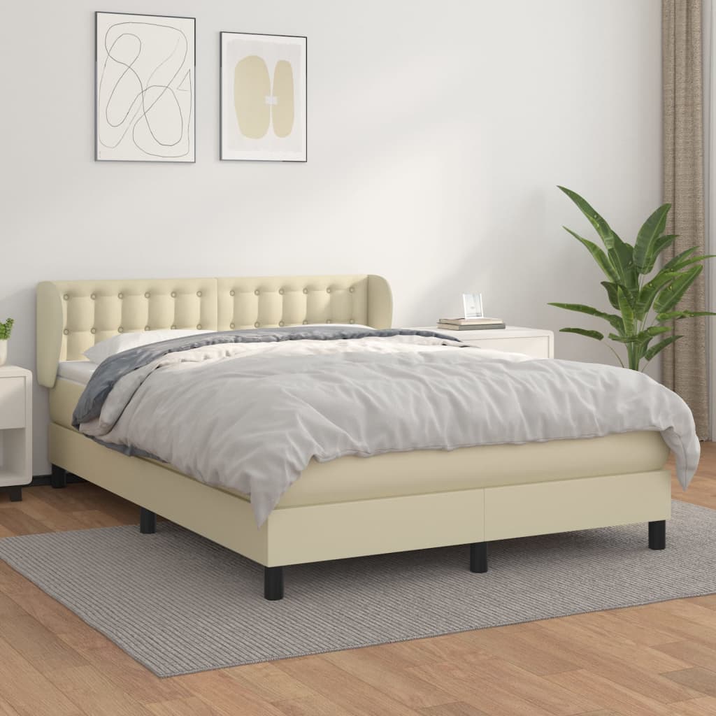 Krevet s oprugama i madracem krem 140 x 190 cm od umjetne kože