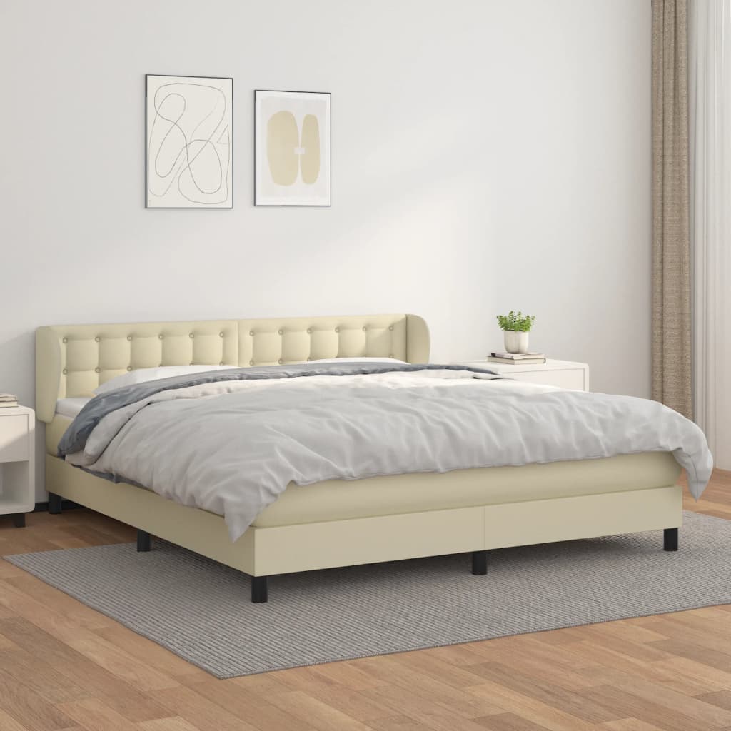 Krevet s oprugama i madracem krem 160x200 cm od umjetne kože