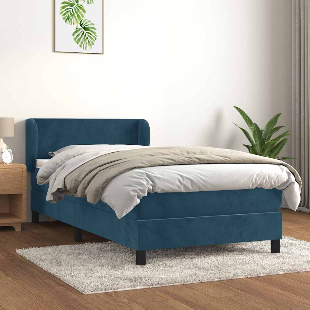 Box spring krevet s madracem tamnoplavi 90x200 cm baršunasti