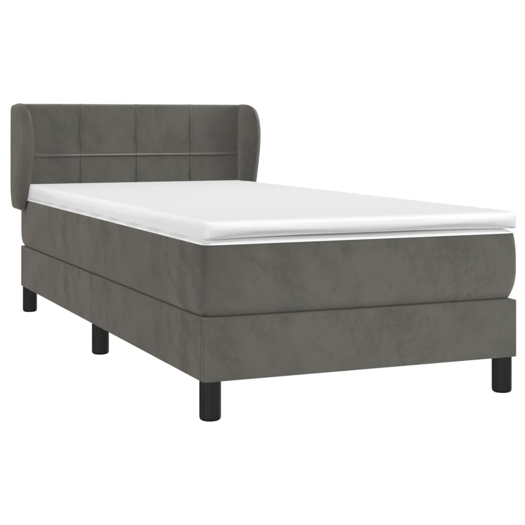 Box spring krevet s madracem tamnosivi 90x190 cm baršunasti