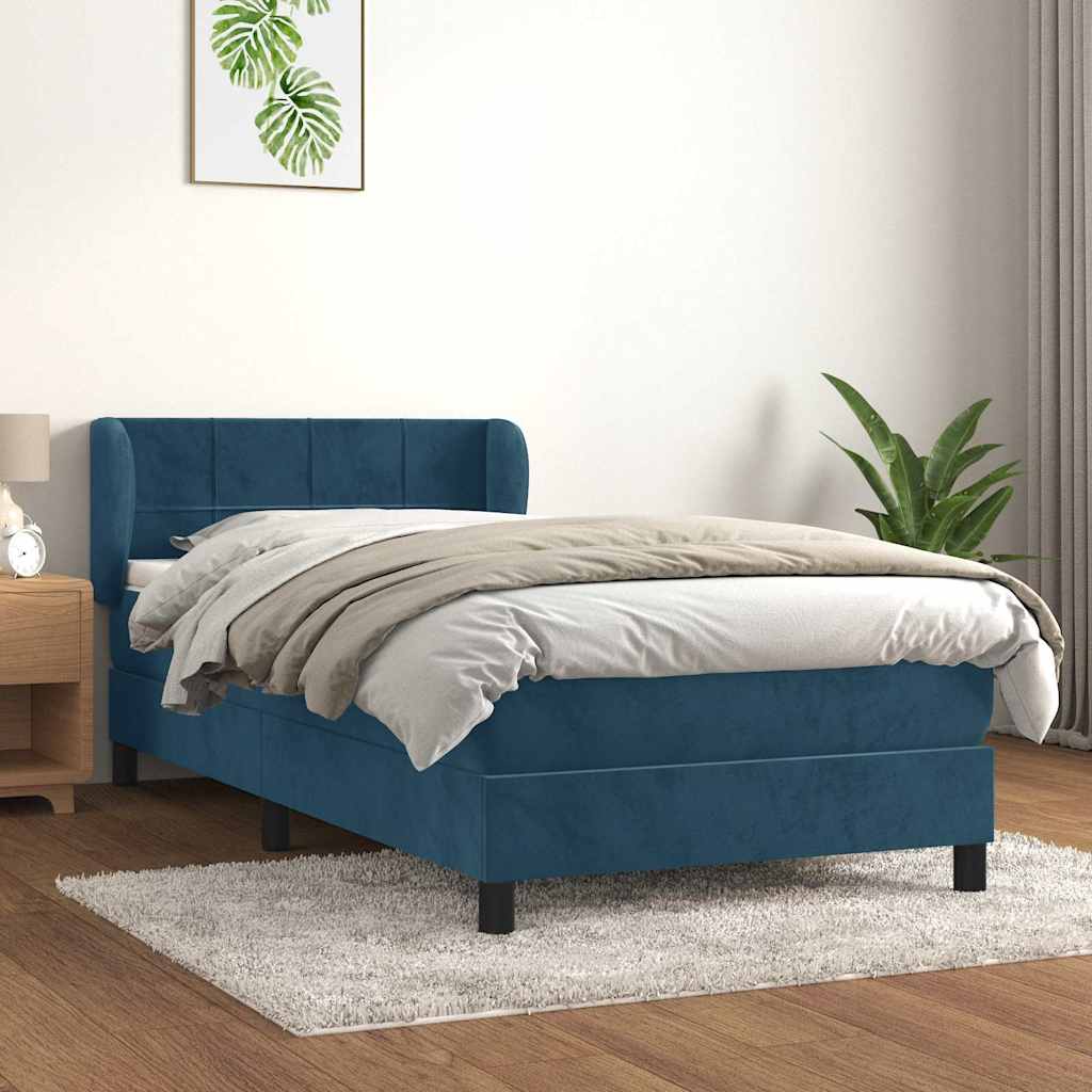 Box spring krevet s madracem tamnoplavi 90x200 cm baršunasti