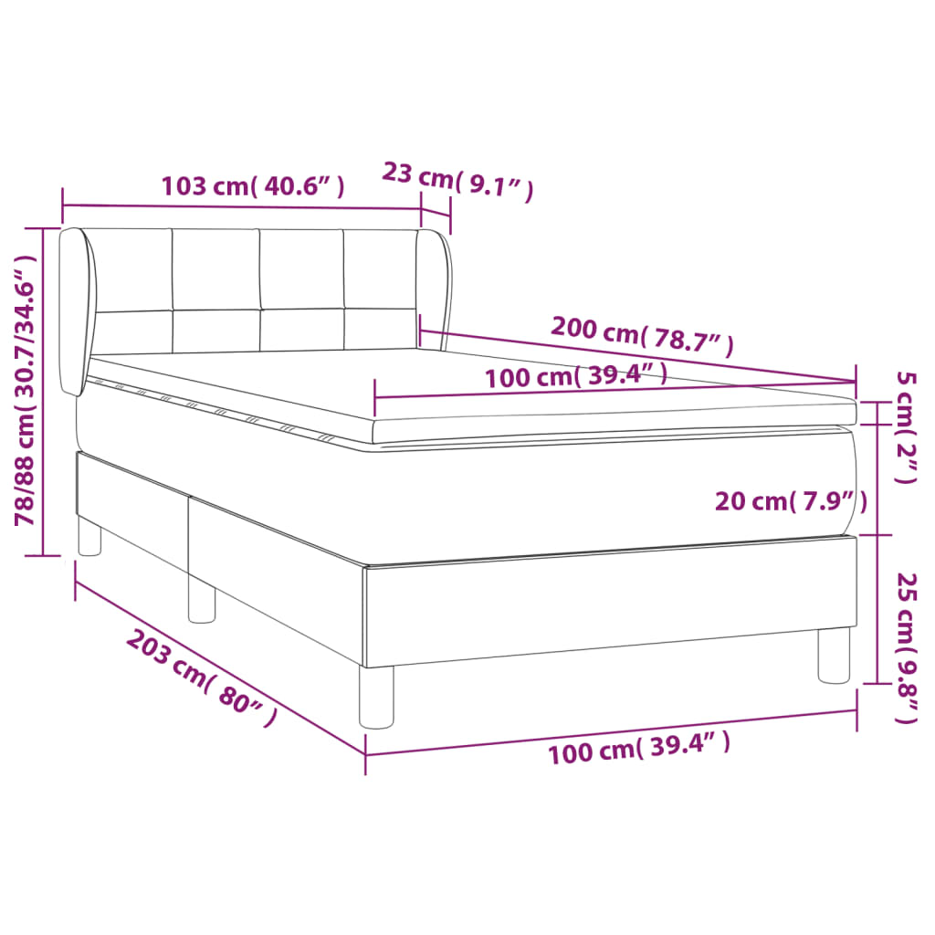Box spring krevet s madracem tamnosivi 100x200 cm baršunasti