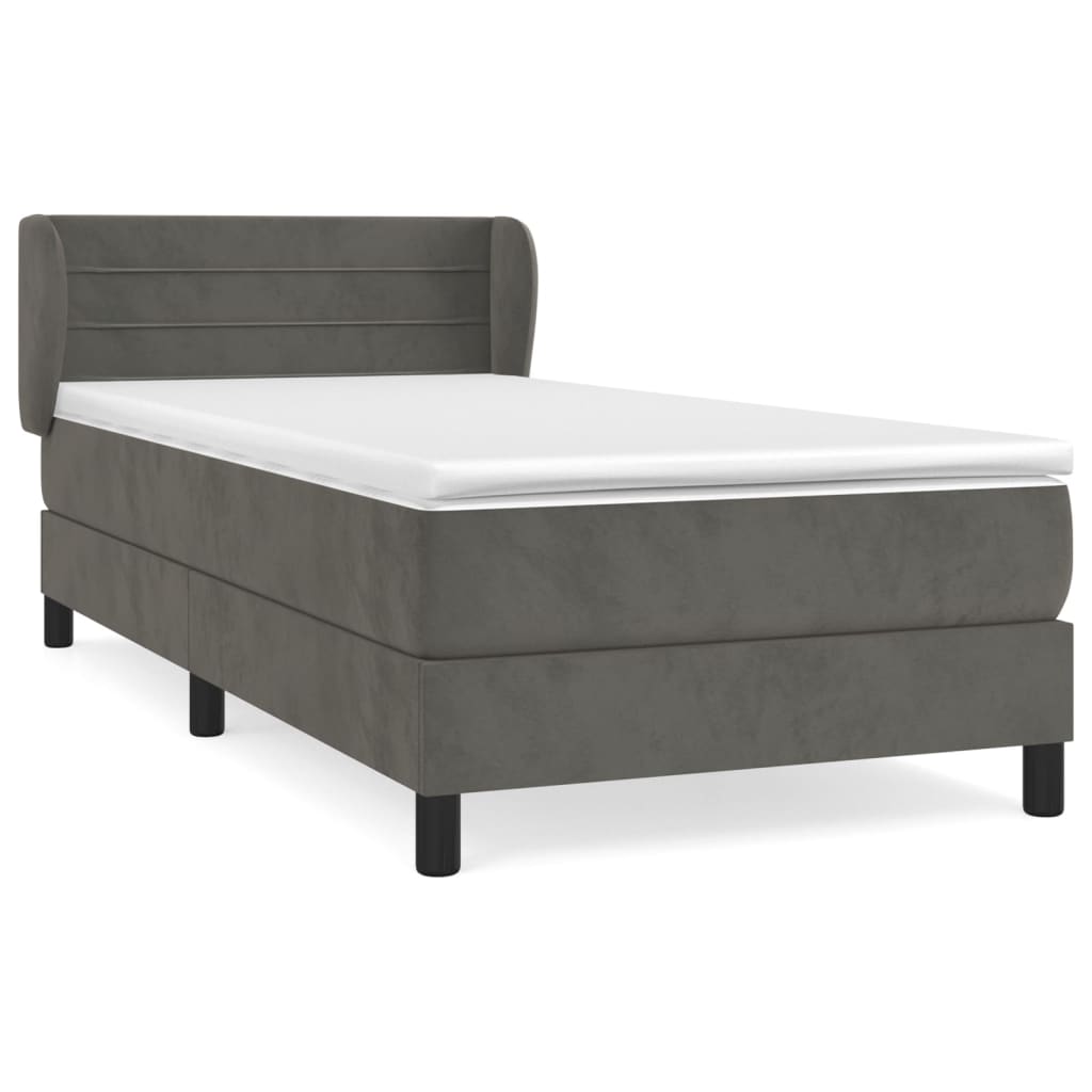 Box spring krevet s madracem tamnosivi 90x190 cm baršunasti