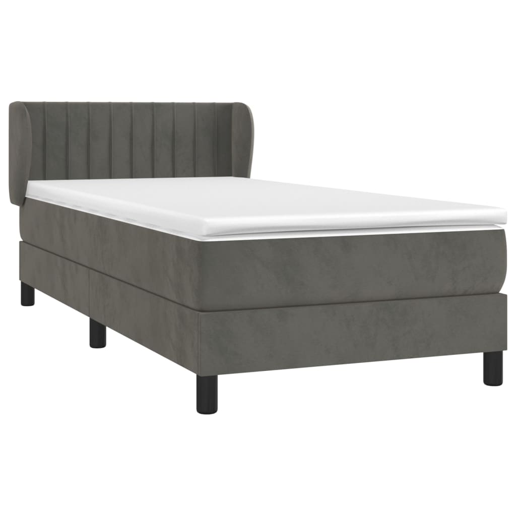 Box spring krevet s madracem tamnosivi 90x200 cm baršunasti