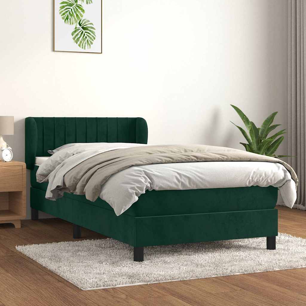 Box spring krevet s madracem tamnozeleni 90x200 cm baršunasti