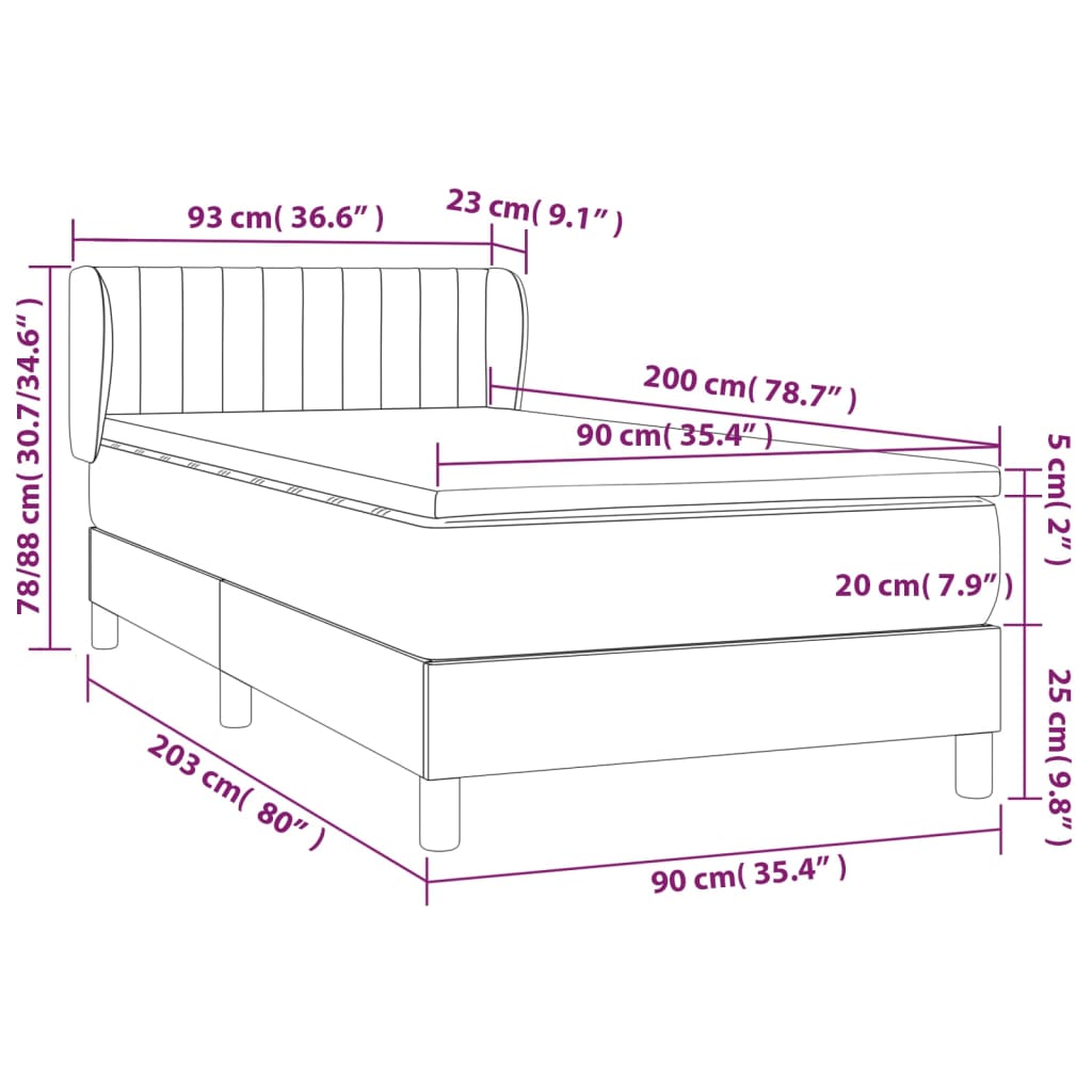 Box spring krevet s madracem ružičasti 90x200 cm baršunasti