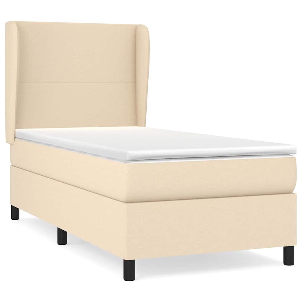 Krevet s oprugama i madracem krem 90 x 190 cm od tkanine