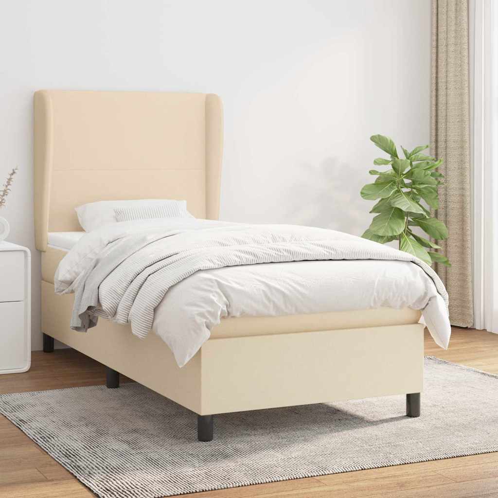 Krevet s oprugama i madracem krem 90 x 190 cm od tkanine