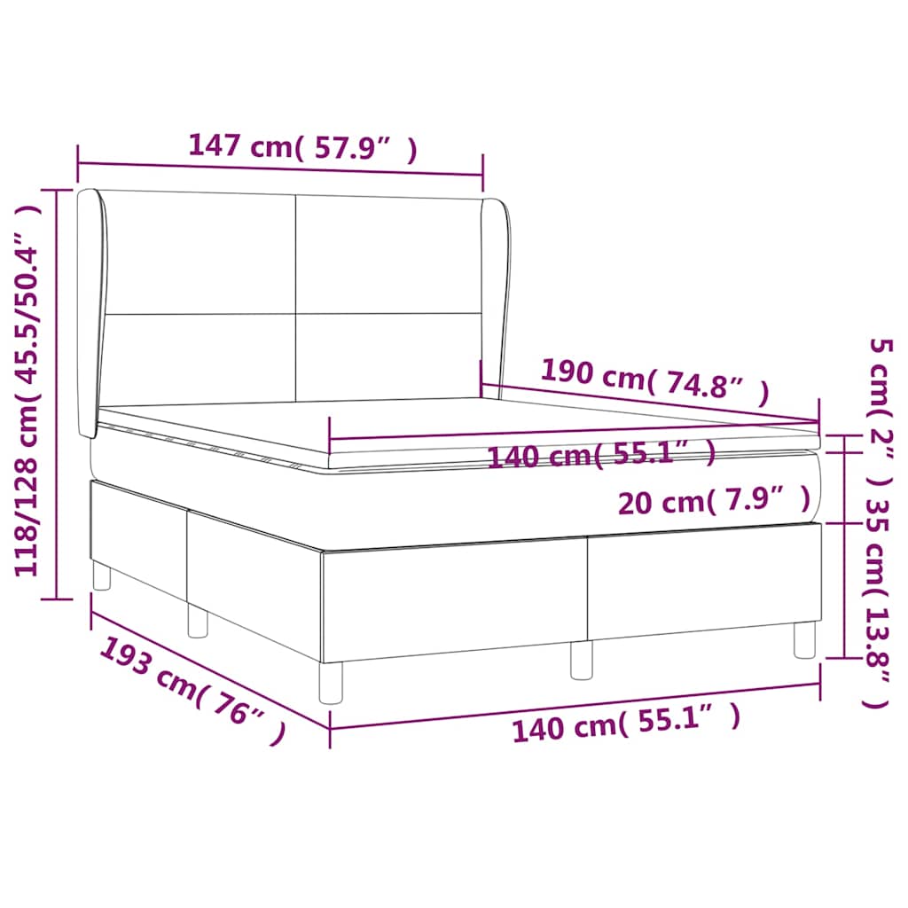 Krevet s oprugama i madracem krem 140 x 190 cm od tkanine