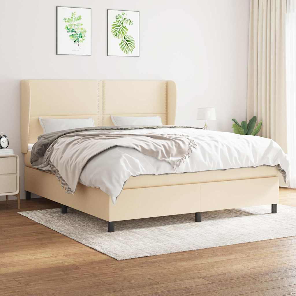 Krevet s oprugama i madracem krem 180x200 cm od tkanine