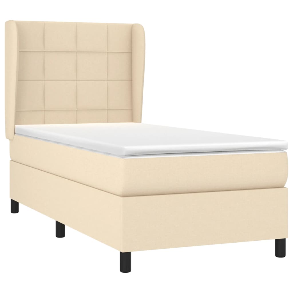 Krevet s oprugama i madracem krem 90 x 200 cm od tkanine