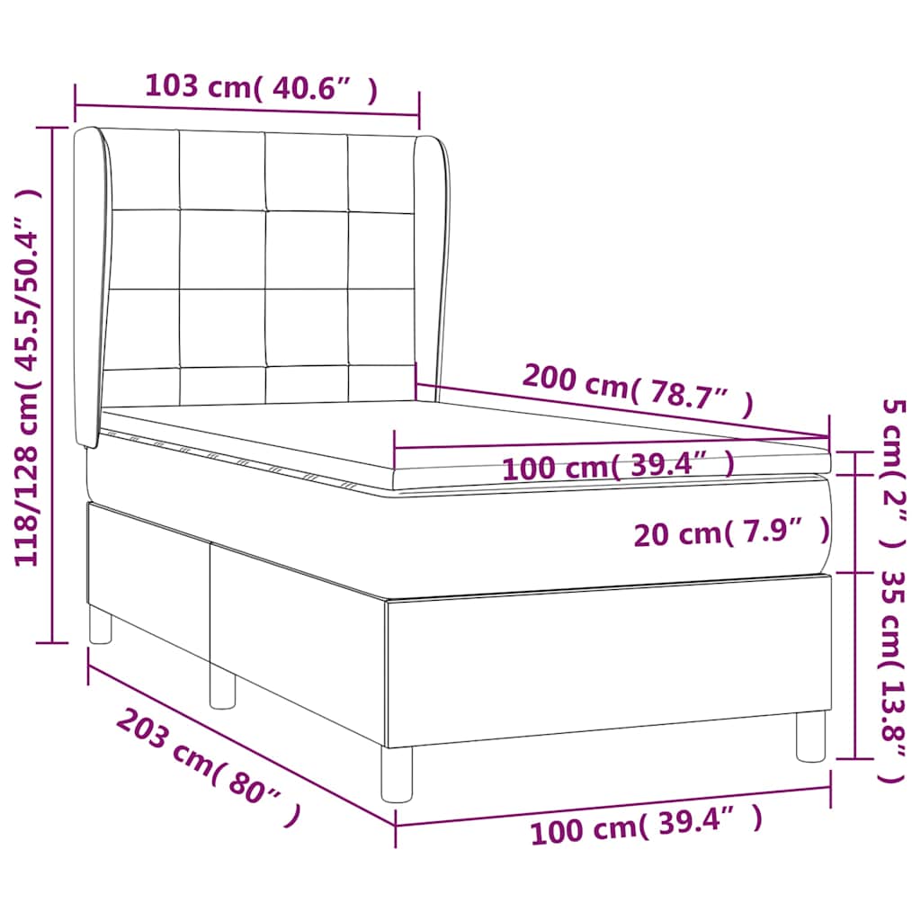 Krevet s oprugama i madracem tamnosivi 100 x 200 cm od tkanine