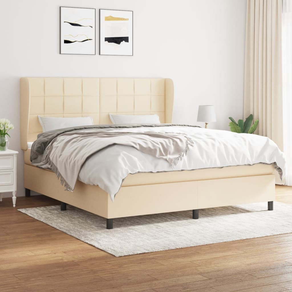 Krevet s oprugama i madracem krem 160x200 cm od tkanine