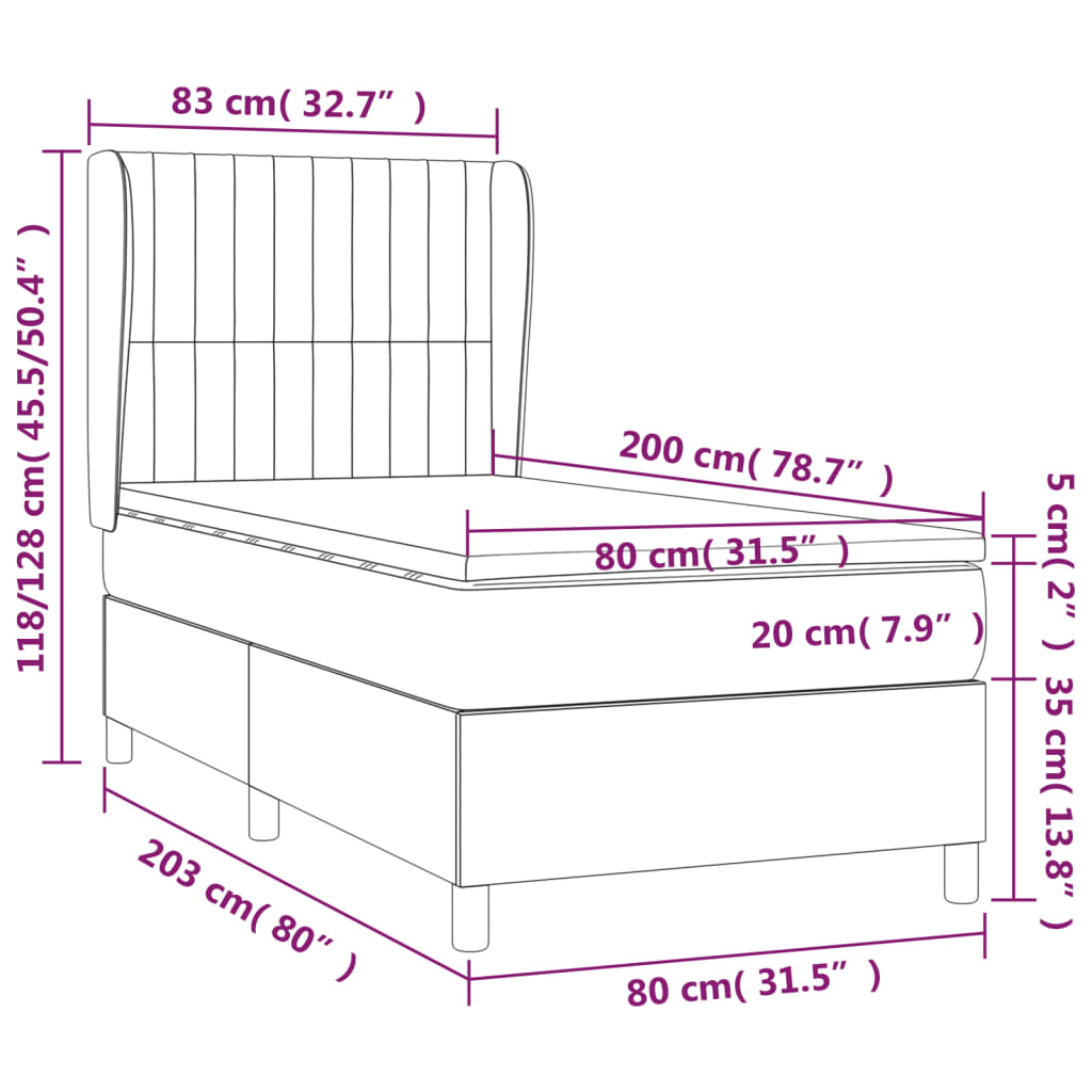 Okvir kreveta s oprugama i madrac krem 80x200 cm od tkanine