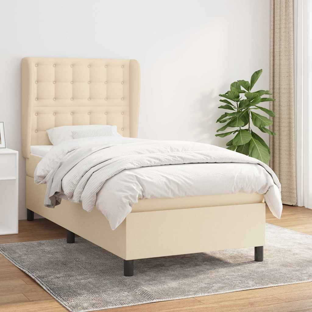 Krevet s oprugama i madracem krem 100 x 200 cm od tkanine