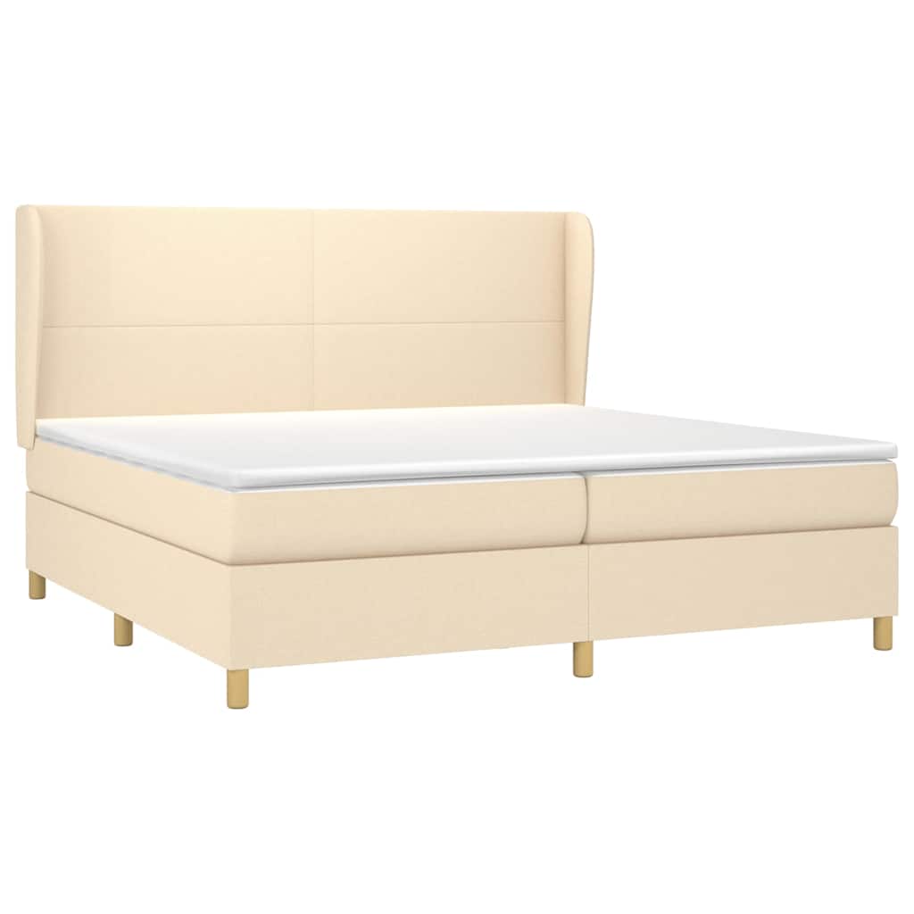 Krevet s oprugama i madracem krem 200 x 200 cm od tkanine