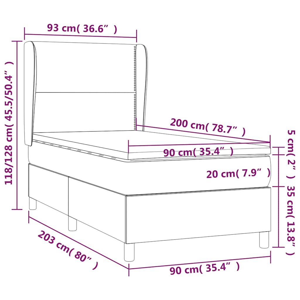 Okvir kreveta s oprugama i madrac svjetlosivi 90x200cm tkanina