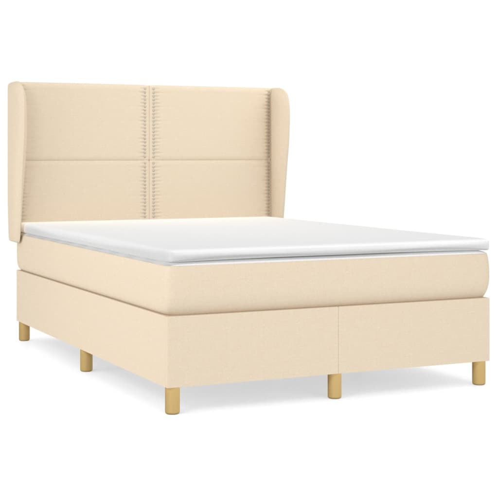 Krevet s oprugama i madracem krem 140 x 190 cm od tkanine