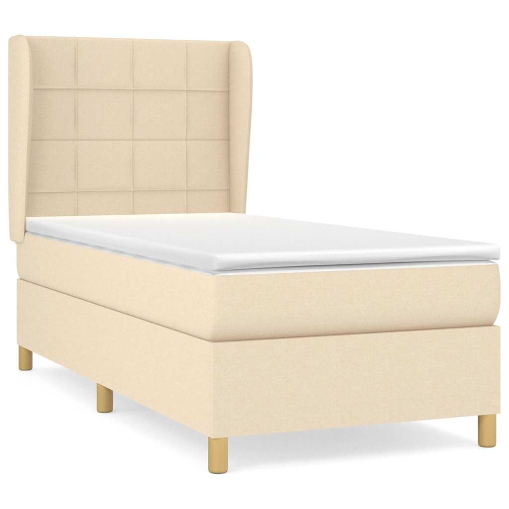 Krevet s oprugama i madracem krem 90 x 190 cm od tkanine