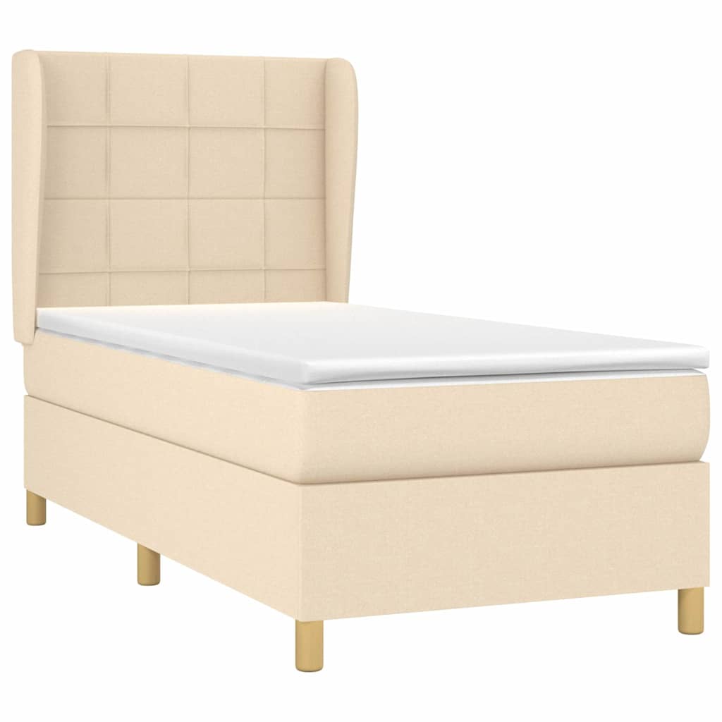 Krevet s oprugama i madracem krem 90 x 190 cm od tkanine