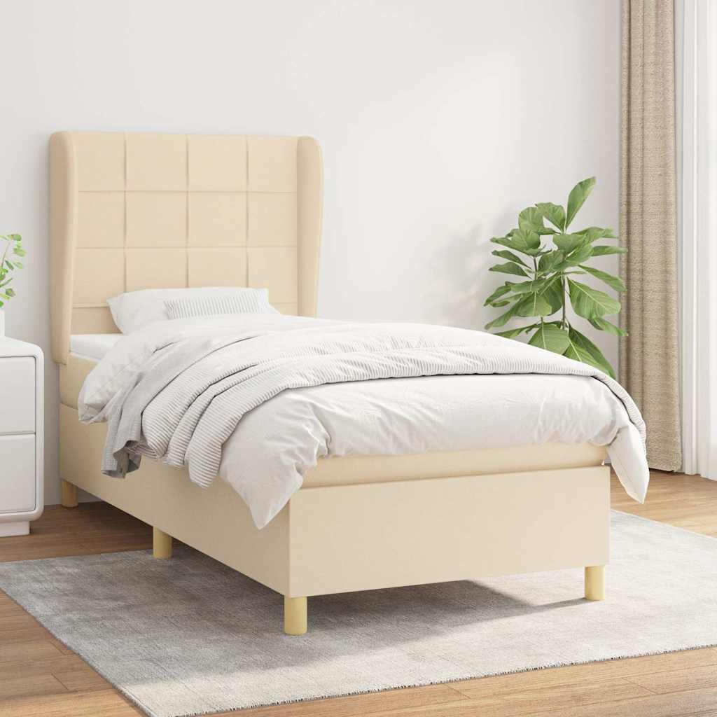 Krevet s oprugama i madracem krem 90 x 190 cm od tkanine