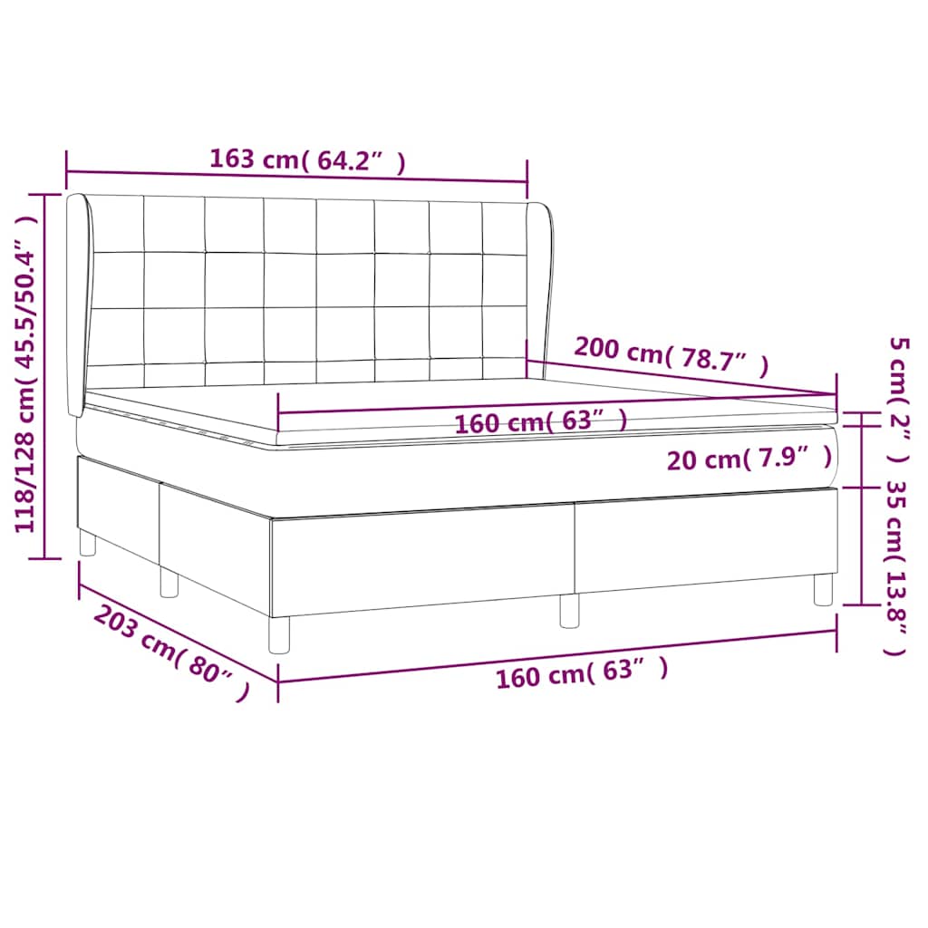 Krevet s oprugama i madracem crni 160x200 cm od tkanine