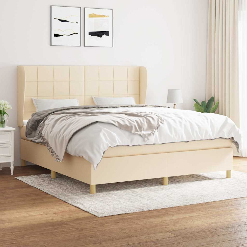 Krevet s oprugama i madracem krem 180x200 cm od tkanine