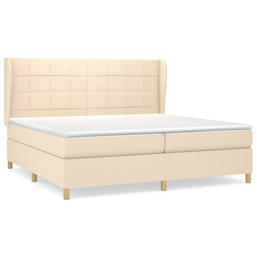 Krevet s oprugama i madracem krem 200 x 200 cm od tkanine