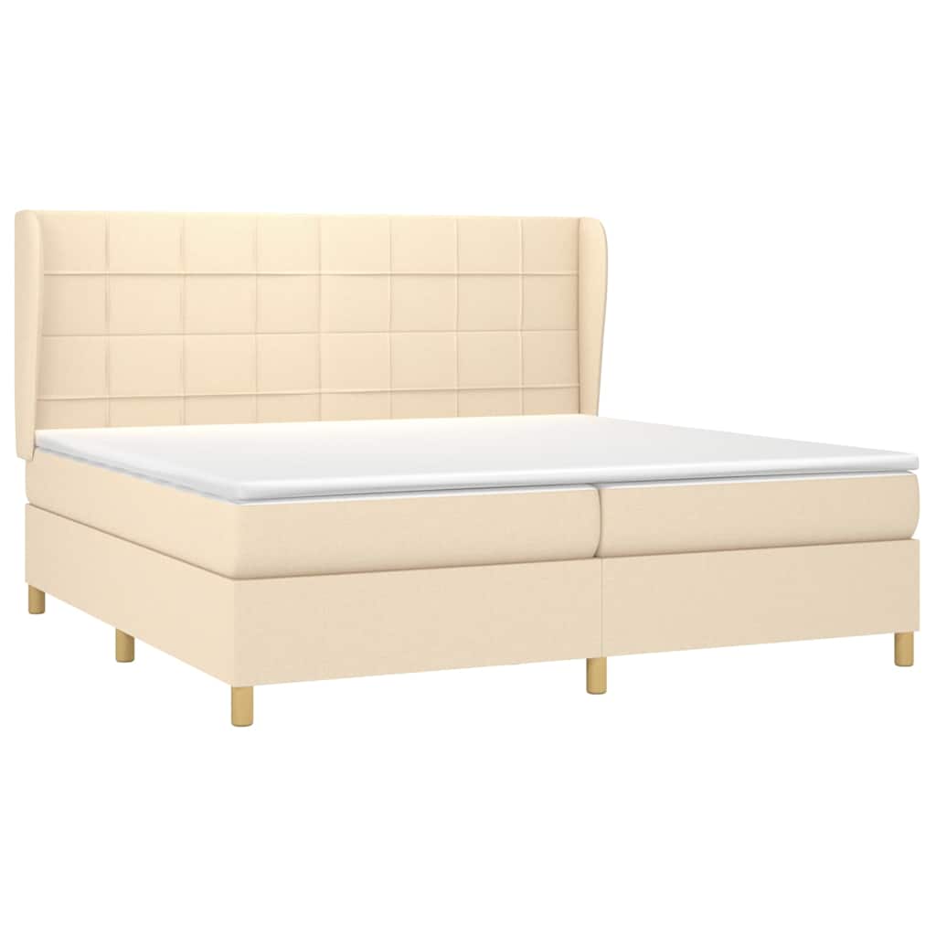 Krevet s oprugama i madracem krem 200 x 200 cm od tkanine