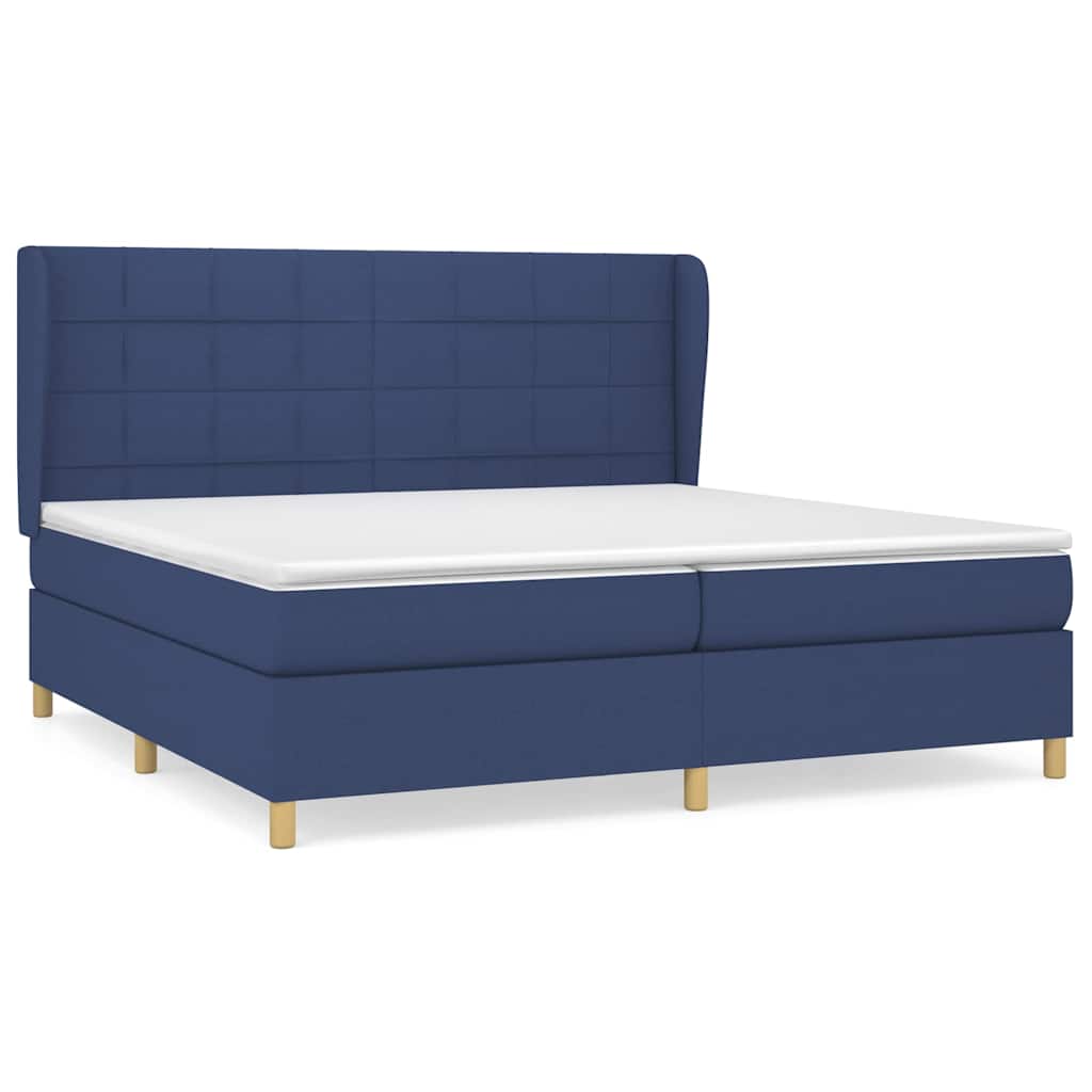 Krevet s oprugama i madracem plavi 200 x 200 cm od tkanine