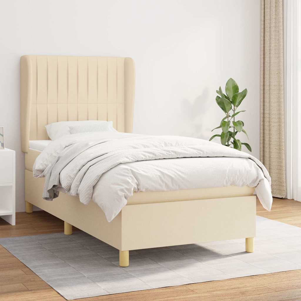 Krevet s oprugama i madracem krem 90 x 190 cm od tkanine