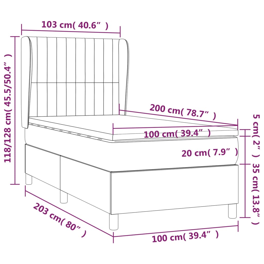 Krevet s oprugama i madracem tamnosivi 100 x 200 cm od tkanine