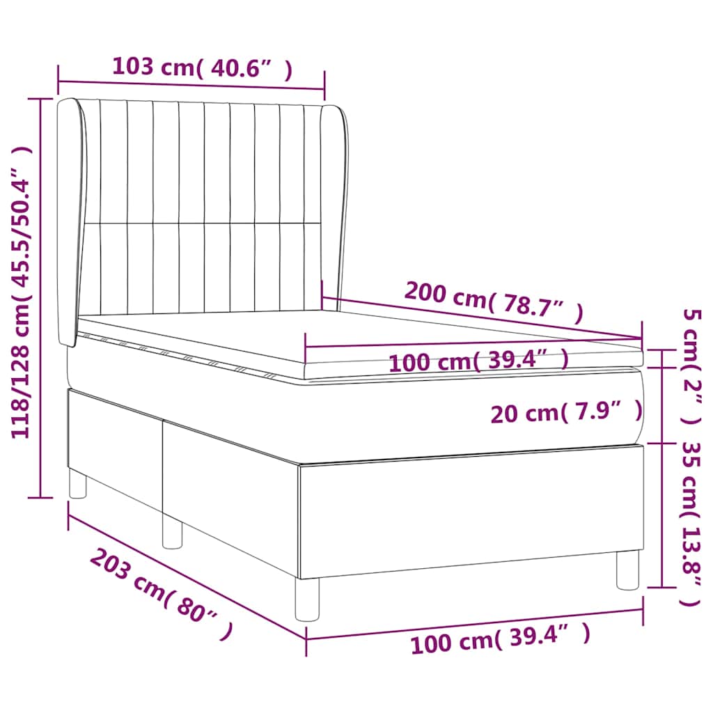 Krevet s oprugama i madracem tamnosivi 100 x 200 cm od tkanine