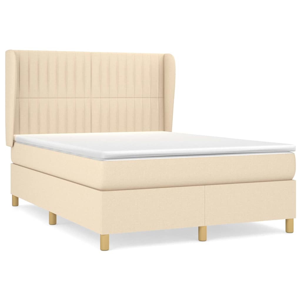 Krevet s oprugama i madracem krem 140 x 190 cm od tkanine