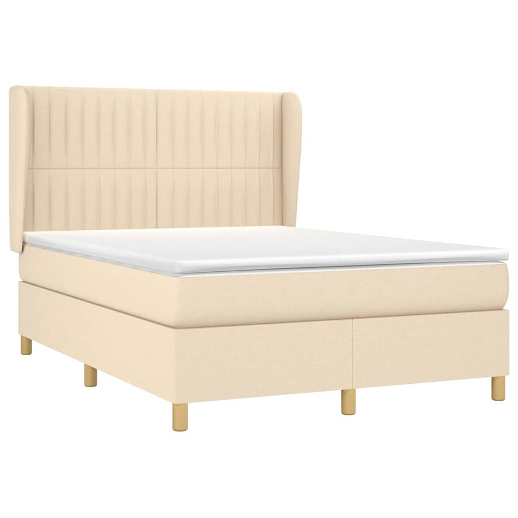 Krevet s oprugama i madracem krem 140 x 190 cm od tkanine