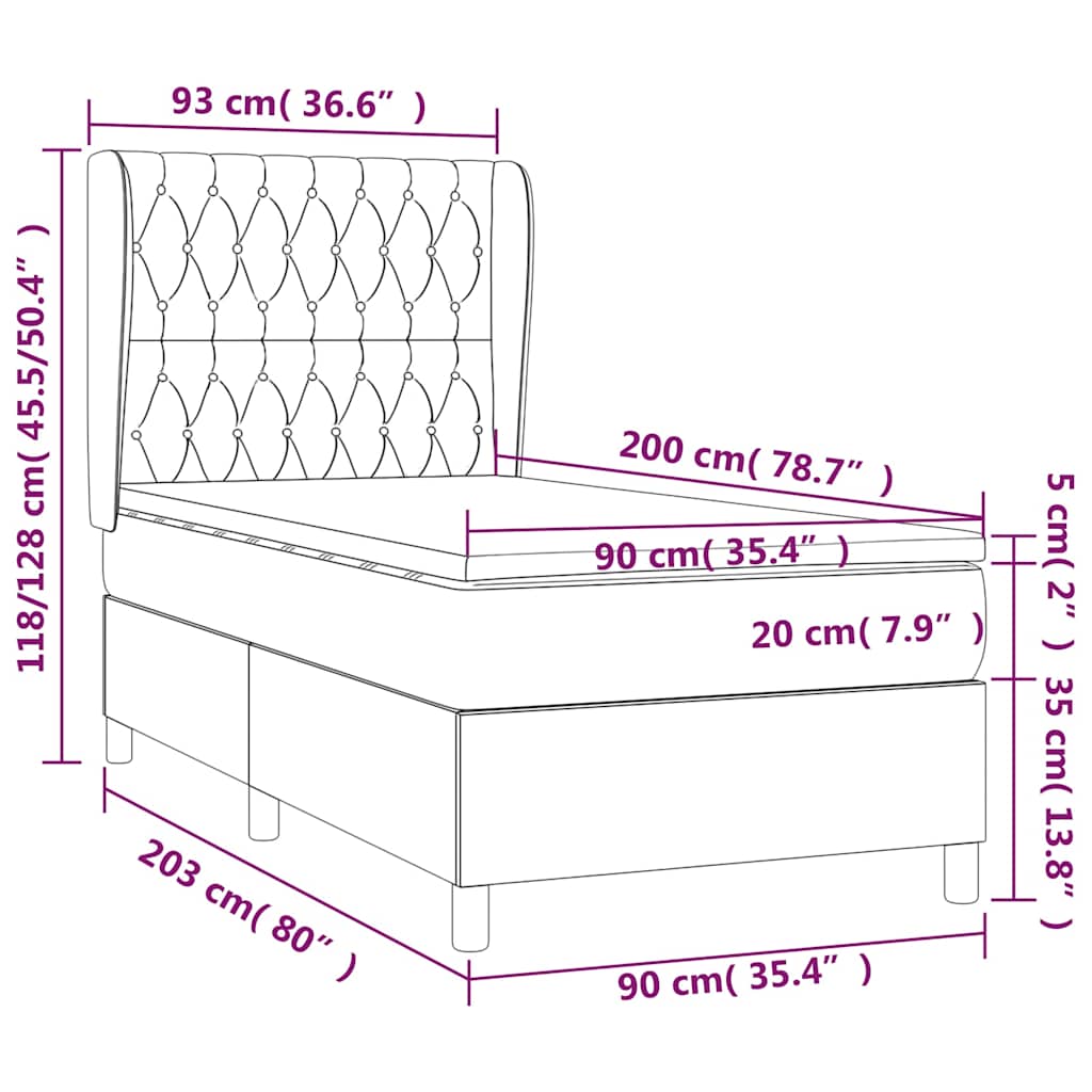 Krevet s oprugama i madracem plavi 90 x 200 cm od tkanine