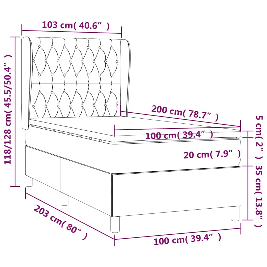 Krevet s oprugama i madracem crni 100 x 200 cm od tkanine