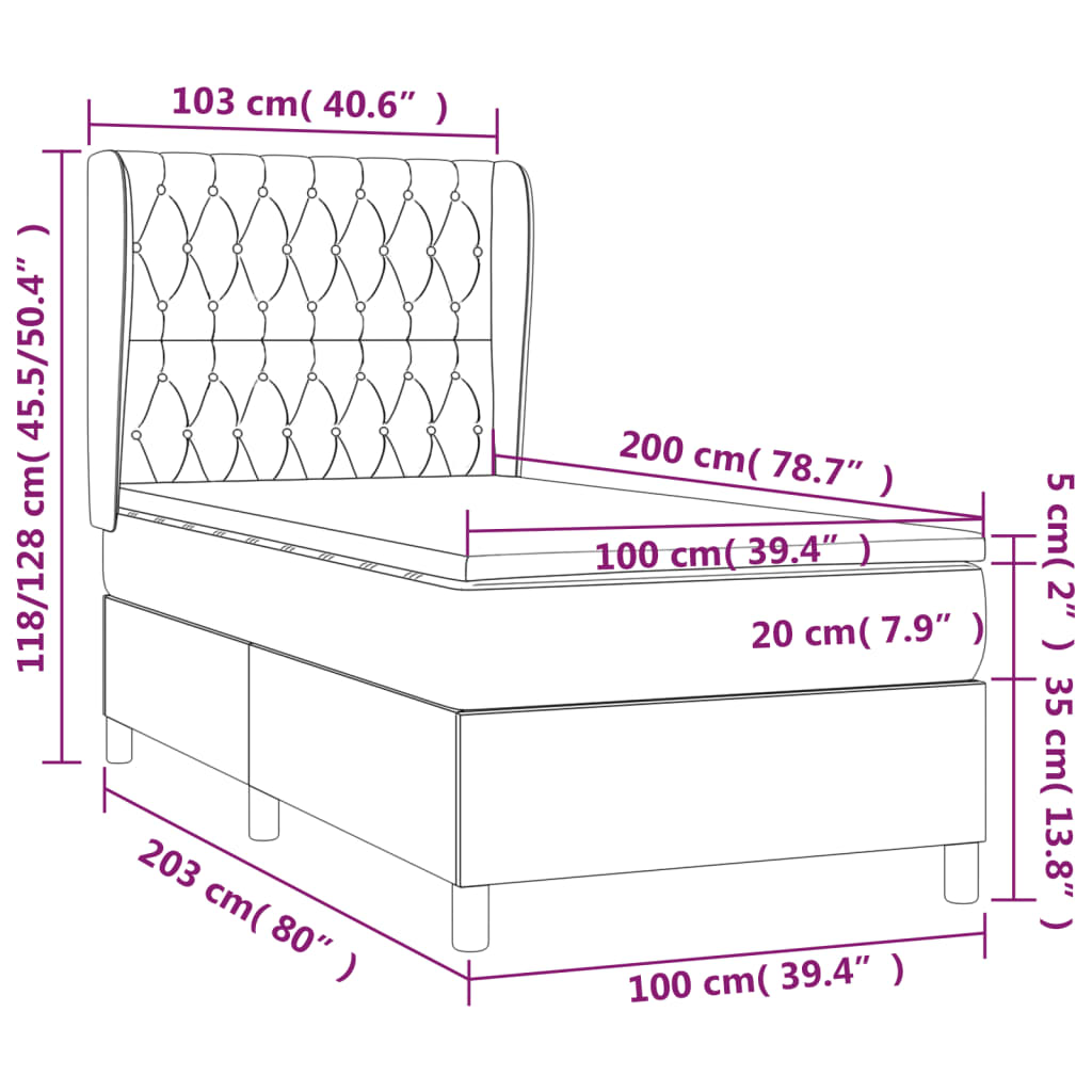 Krevet s oprugama i madracem krem 100 x 200 cm od tkanine