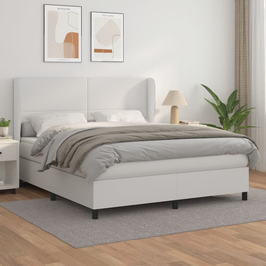 Krevet s oprugama i madracem bijeli 160x200 cm od umjetne kože