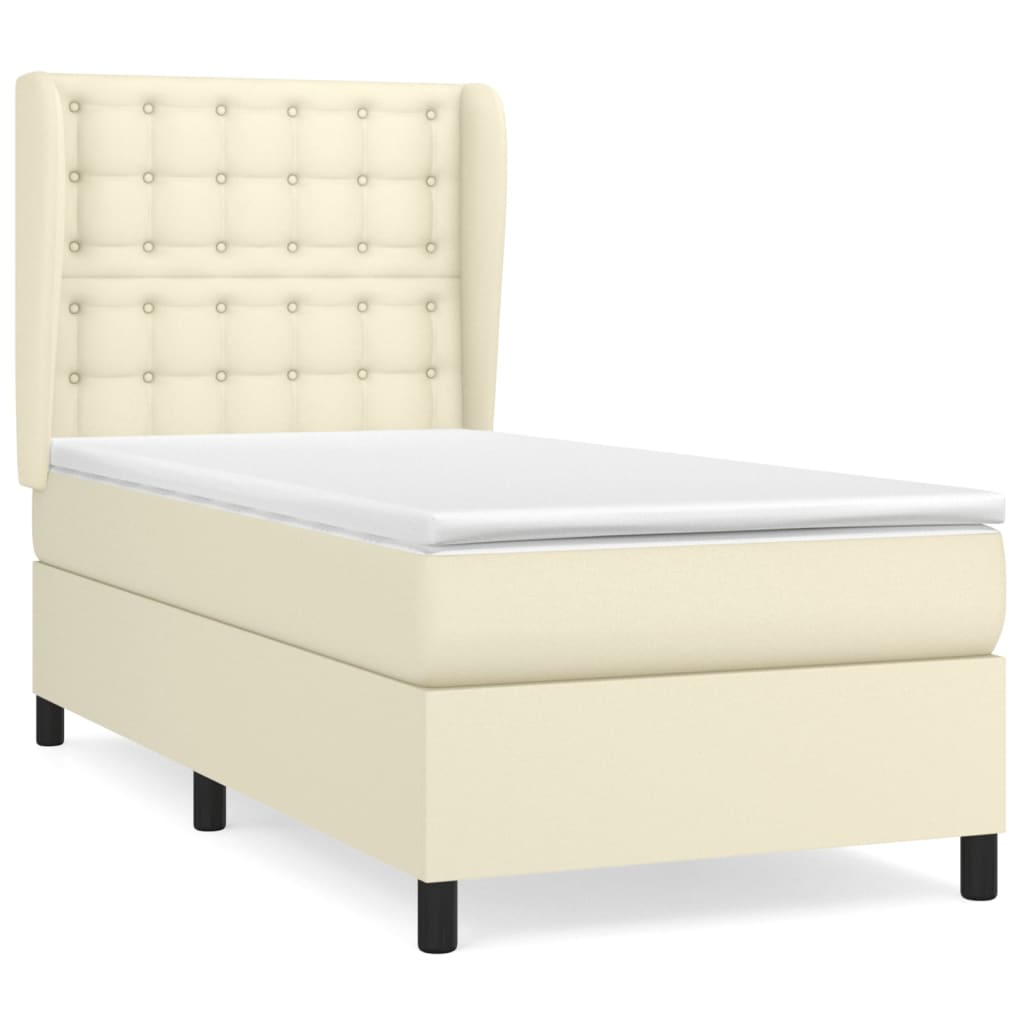 Krevet s oprugama i madracem krem 90 x 200 cm od umjetne kože