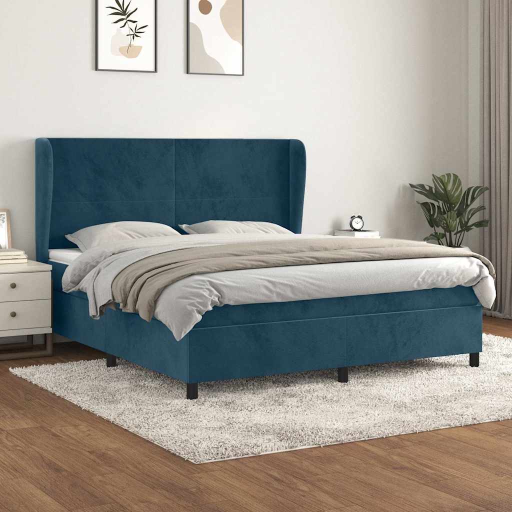 Krevet s oprugama i madracem tamnoplavi 180x200 cm baršunasti